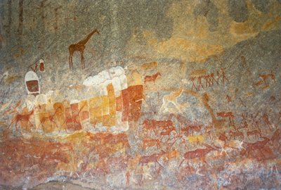 Inanke Rock Paintings in a Cave in the Matobo National Park, Zimbabwe. April 1st, 1998. by Unknown